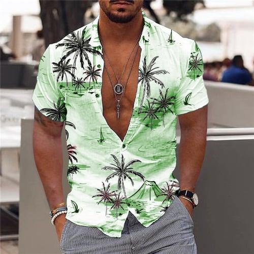 Men's Coconut Tree Aloha Tropical Plants Shirt Summer Hawaiian Shirt Short Sleeve Shirt Turndown Fashion Hawaiian Designer Outdoor Street Casual Light Pink Black-White White Print S M L
