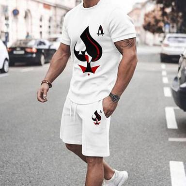 Men's Graphic Poker 2pcs Matching Sets Short Sleeve Short Pants Tees sets Crew Neck Fashion Lightweight Basic Street Daily Sports Print Black White Yellow