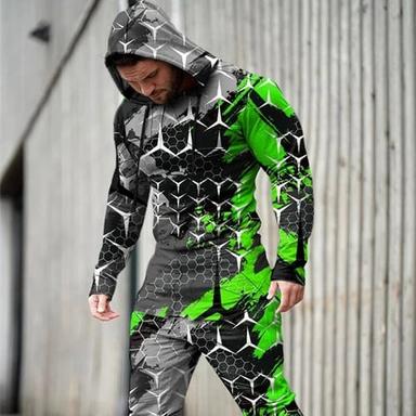 Men's Graphic Geometric 2pcs Hoodies Long Sleeve Long pants 3D Sweatshirt Sets Hooded Streetwear Sportswear Basic Sports & Outdoor Casual Sports Print Yellow Light Green Pink
