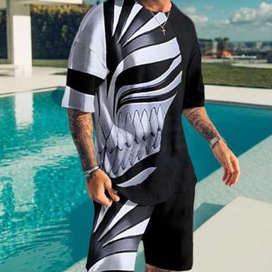 Men's Graphic Prints Technology 2pcs Matching Sets Short Sleeve Short Pants Tees sets Crew Neck Basic Classic Comfortable Outdoor Street Daily 3D Print Black Yellow Red