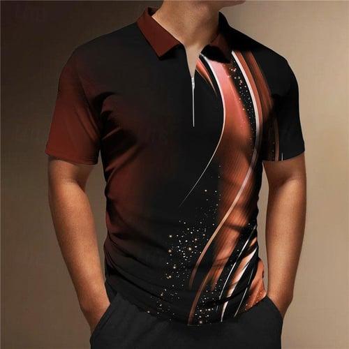 Men's Geometric Zip Polo Shirts Golf Shirt Short Sleeve Polo Shirts Collared Shirts Business Casual Vacation Wear Formal Wear Festival Wear 3D Print Quarter Zip Polo Wine Blue