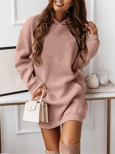 Women's Hoodie Dress Mini Dress Pocket Casual Hooded Long Sleeve Black Pink Red Color