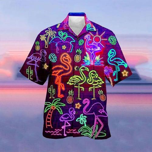Men's Fluorescent Shirt Summer Hawaiian Shirt Camp Collar Shirt Short Sleeve Shirt Turndown Street Casual 3D Print Yellow Red Light Purple Purple Green 3D Clothing Apparel Fashion Hawaiian Designer