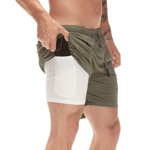 Men's Running Shorts Gym Shorts 2 in 1 with Phone Pocket Bottoms Sports Outdoor Athletic Breathable Quick Dry Moisture Wicking Yoga Fitness Gym Workout Slim Fit Sportswear Activewear Solid Colored