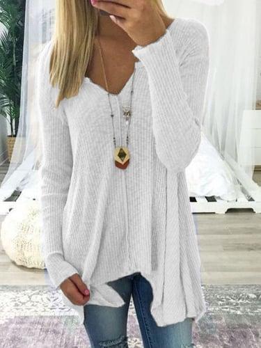 Women's Pullover Sweater Knitted Solid Color Basic Casual Long Sleeve Sweater Cardigans V Neck Fall Winter Spring Blue Blushing Pink Gray