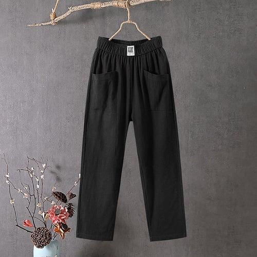 Women's Slacks Baggy Pants Cropped Pants Solid Classic Ankle-Length Mid Waist Pocket Baggy Elastic Drawstring Design Comfort Breathability Soft Micro-elastic Dailywear Casual Black White Red Green